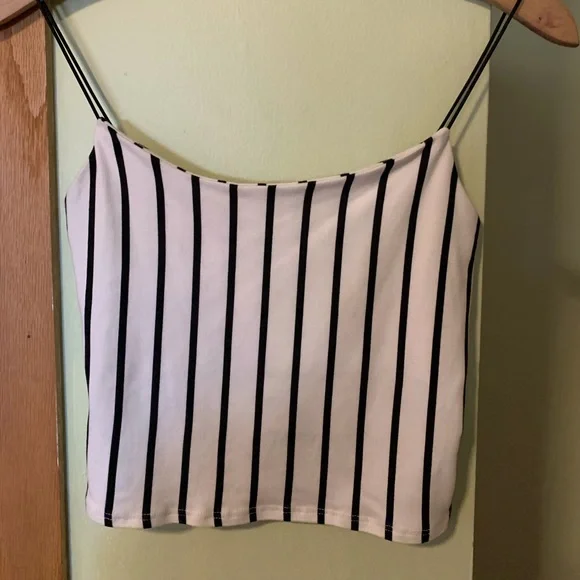 black and white striped spaghetti strap top - Picture 1 of 3